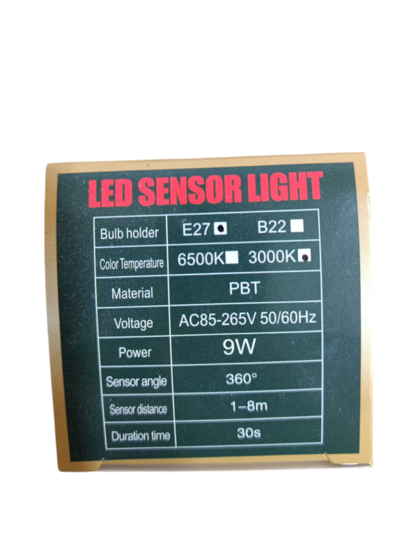 7919 Bombita LED con Sensor de Movimiento 9W (Luz Cálida) - Imagen 2