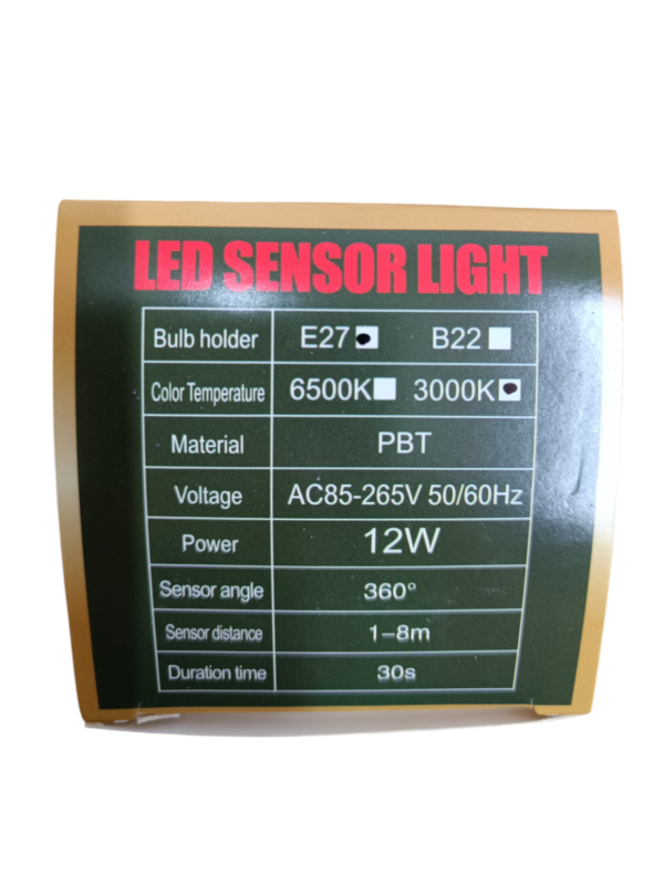 7921 Bombita LED con Sensor de Movimiento 12W (Luz Cálida) - Imagen 2