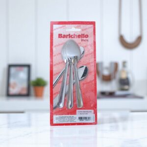 9562 Set 3 cucharas postre plateadas en blister bariche