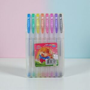 3884 Set de 8 lapiceras colores  con glitter, estuche