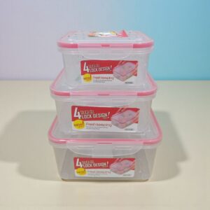 2244 Set de 3 tuppers cuadrados herméticos de plástico (18, 15 y 13cm)