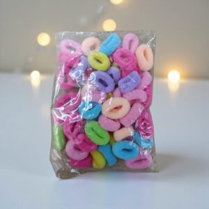 2907 Set 50 gomitas p/ pelo, diferentes colores tipo plush (4cm)