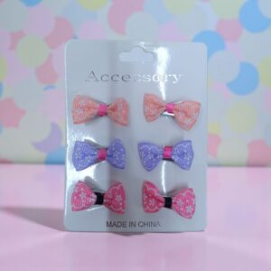 2942 Set 6 pinzas con moñas de colores 3,5x2,5cm (venta mínima 12 unidades)
