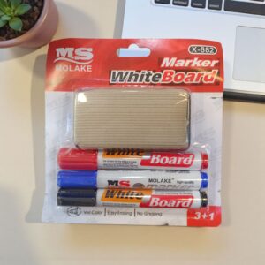 3909 Set de 3 marcadores de colores para pizarrón con borrador