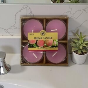 45051 Set 4 velas aromáticas surtidas 4×2.5cm  c/ porta vela vidrio
